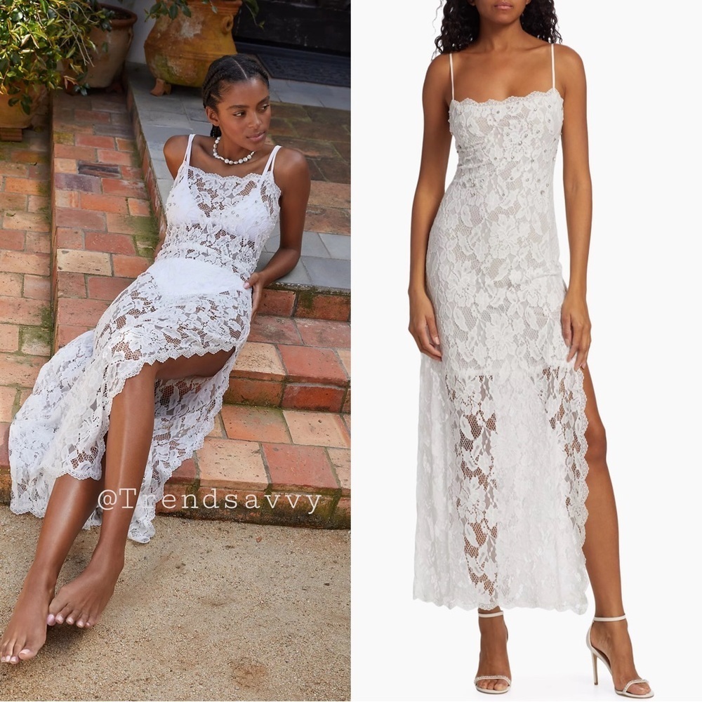 Anthropologie Hemant Nandita White Lace Midi Dress Bridal Wedding Sheer Romantic